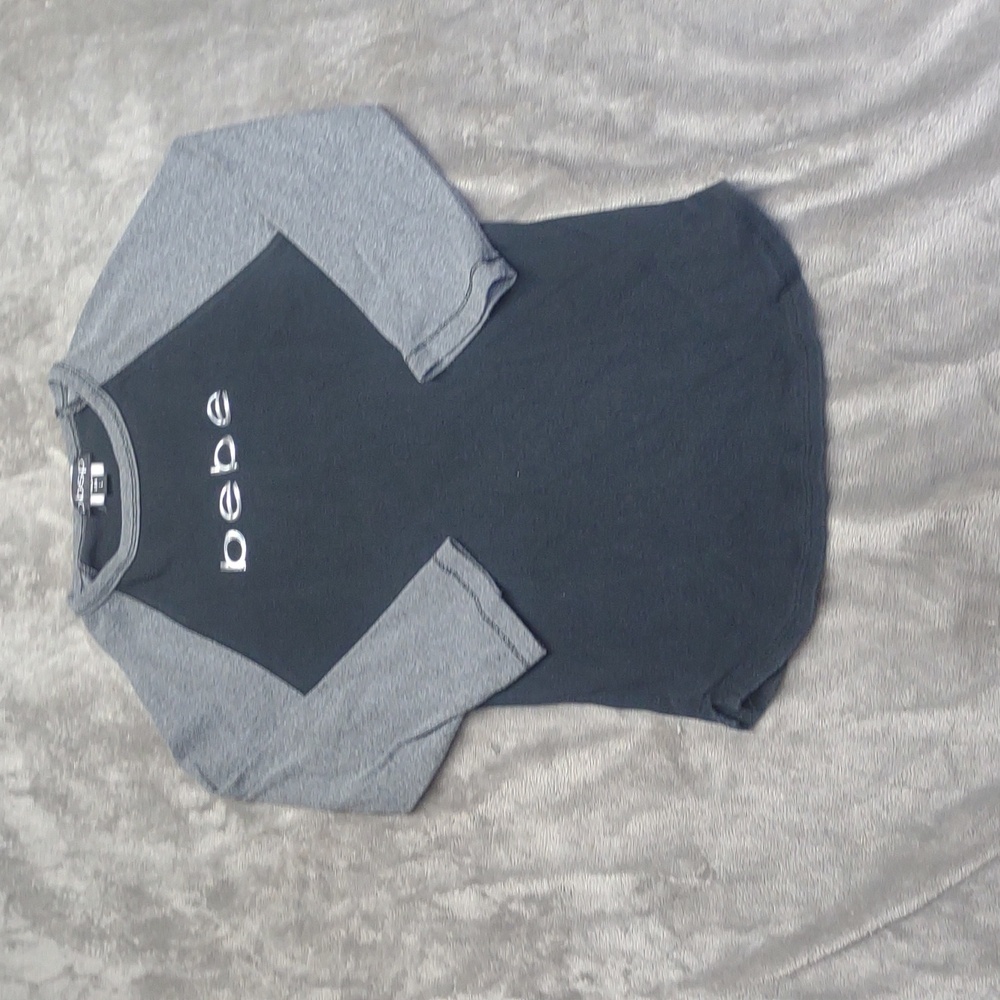 Bebe black and grey fitted baseball T-shirt large